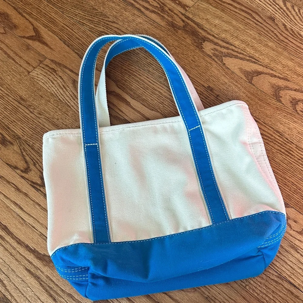 Lands' End Cream Canvas Tote with Bright Blue Trim - Picture 2 of 4